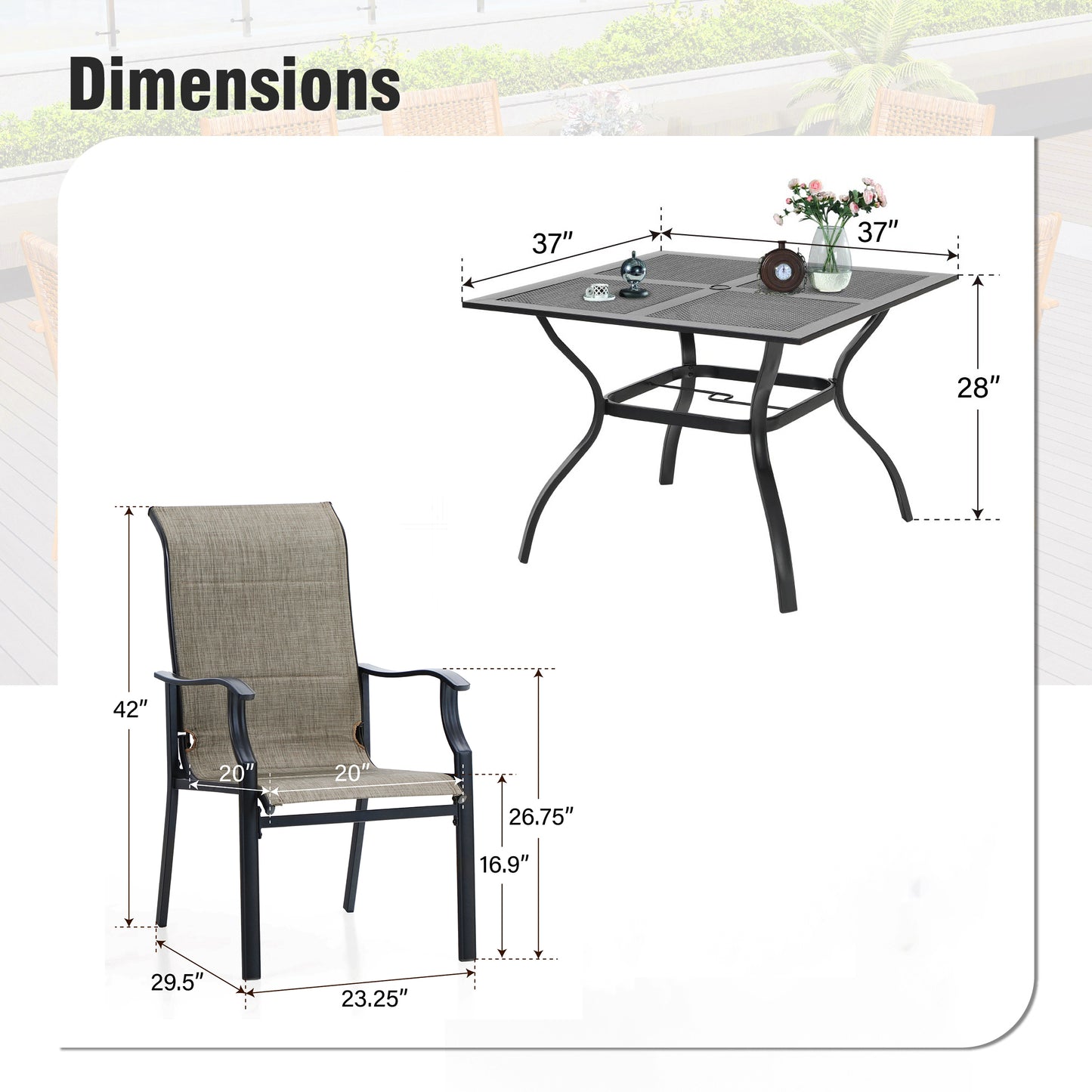 Captiva Designs 1 件户外板条顶可扩展钢制矩形可调节餐桌