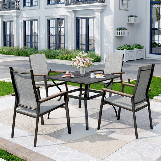 Captiva Designs 5pc Patio Dining Set with Mesh Top Square Steel Table and Sling Aluminum Chairs