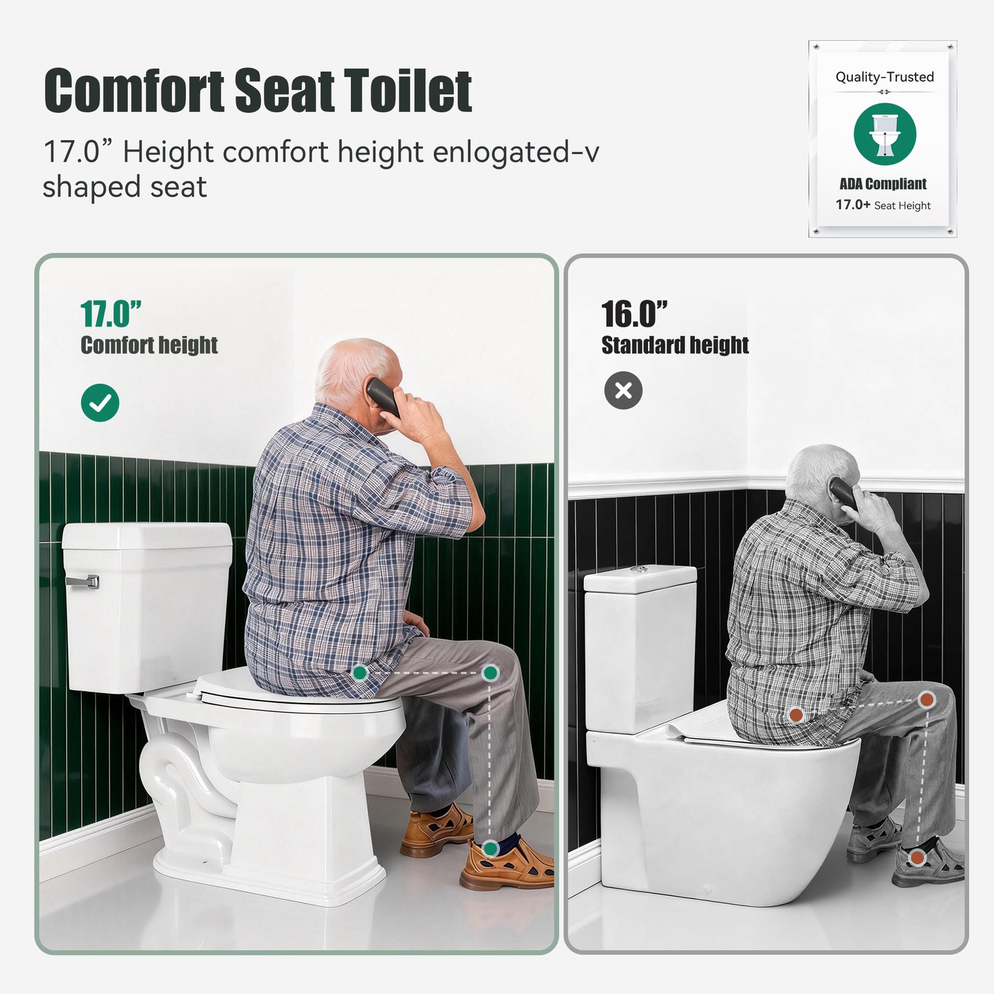 Captiva Designs Elongated Toilet with Comfortable ADA Height & Powerful Flush & Wider Trapway