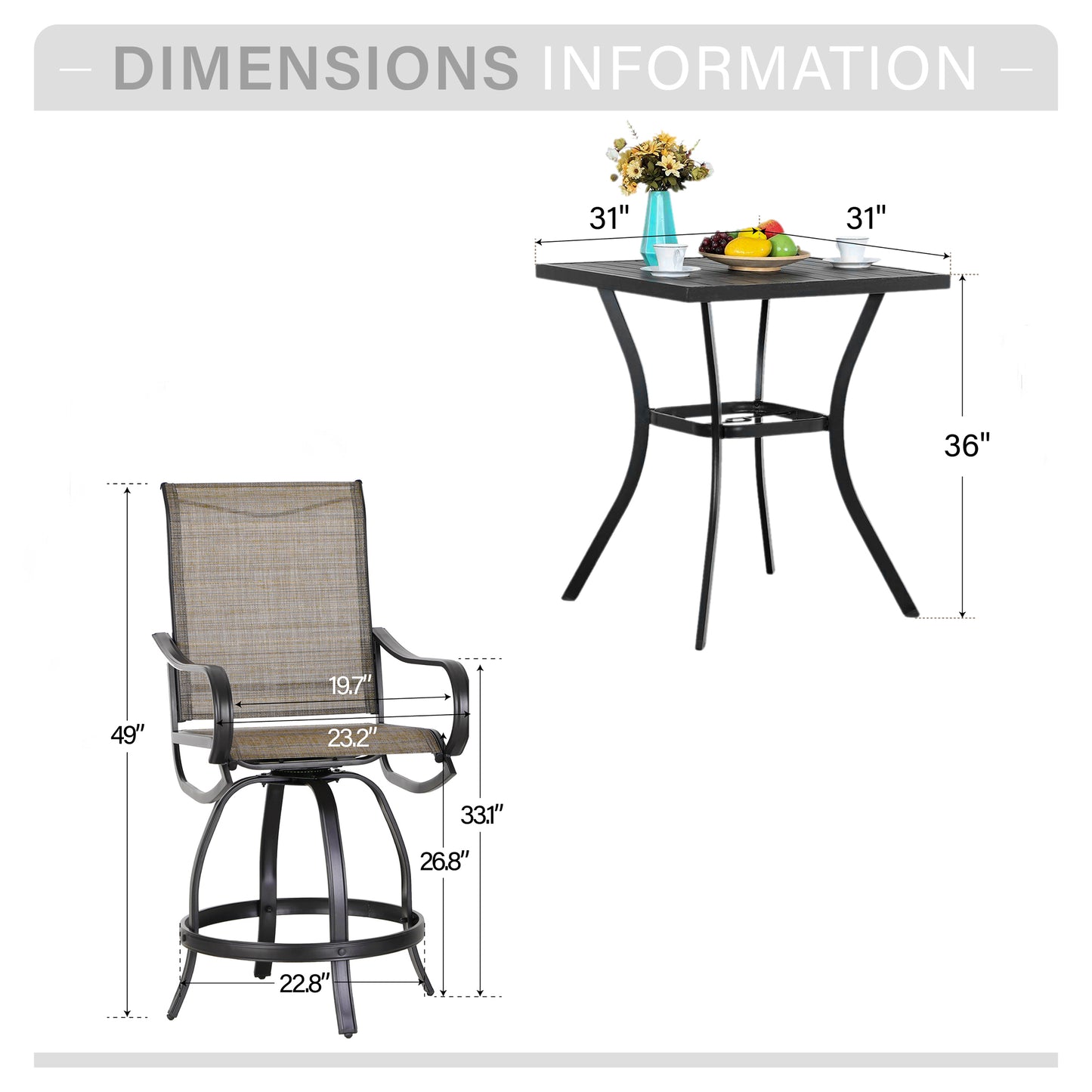 Captiva Designs 5pc Outdoor Patio Steel Bar Table & Sling High Bar Swivel Stools