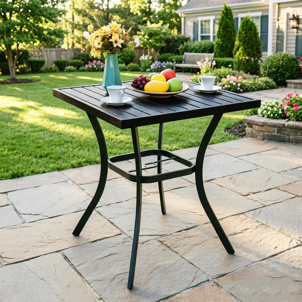 Captiva Designs 1pc Patio Outdoor Dining Rectangle Steel Bar Table with Steel Frame