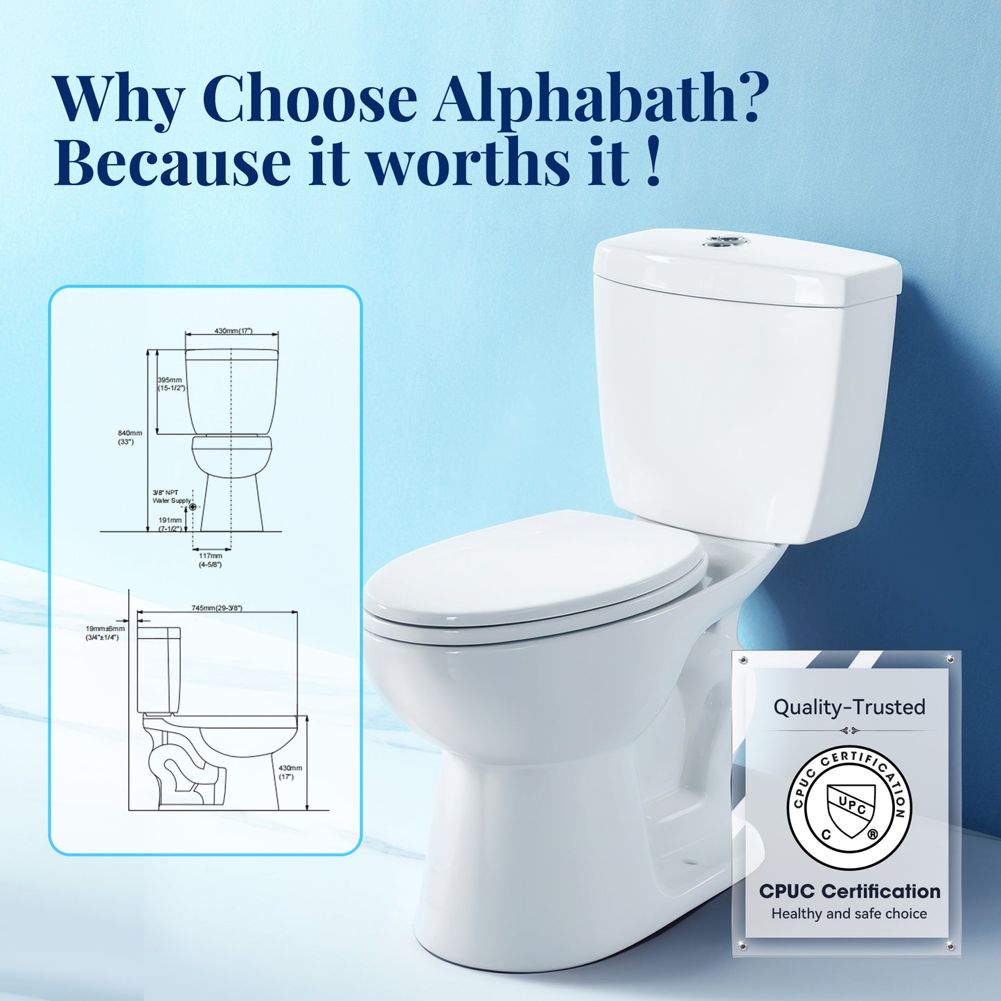 Captiva Designs Two-Pieces Elongated Toilet, Comfortable Height Toilet