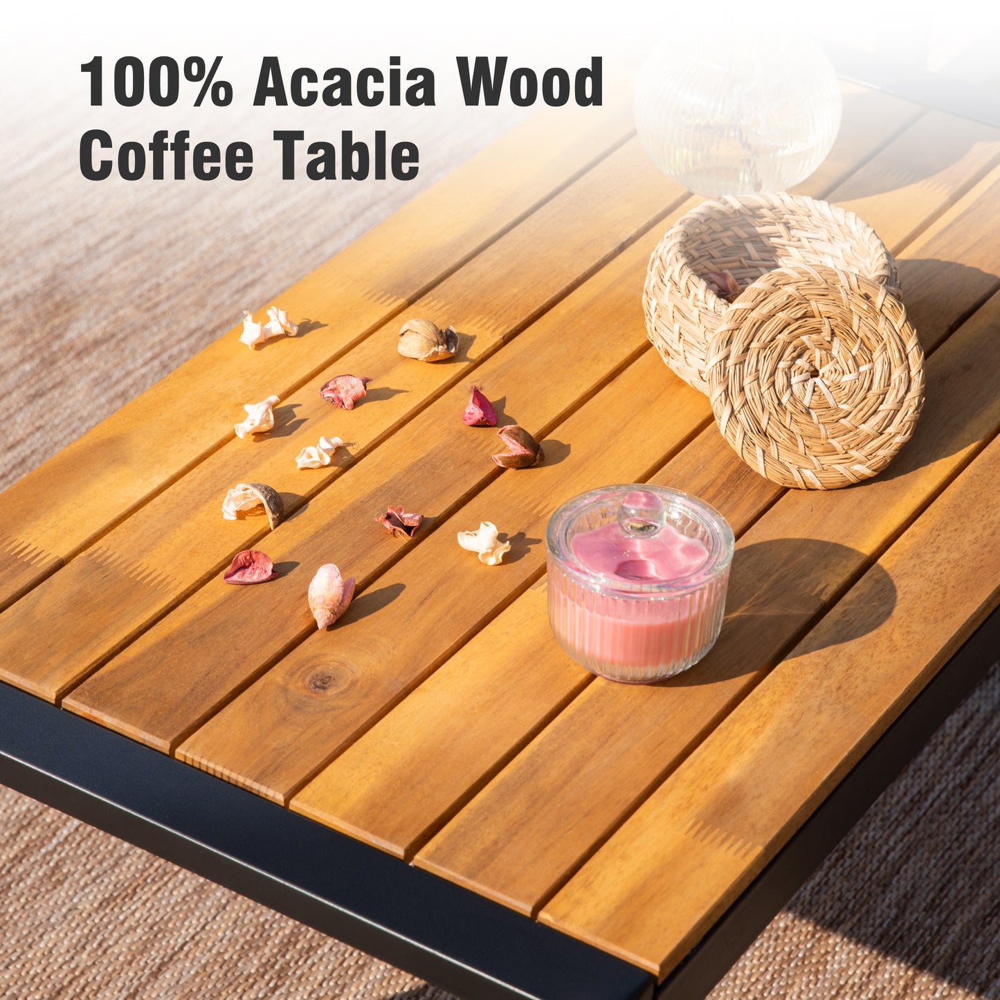 Captiva Designs Outdoor Patio 4 Pieces Wicker Porch Furniture Small Rattan Couch Set with Wood Table for Backyard