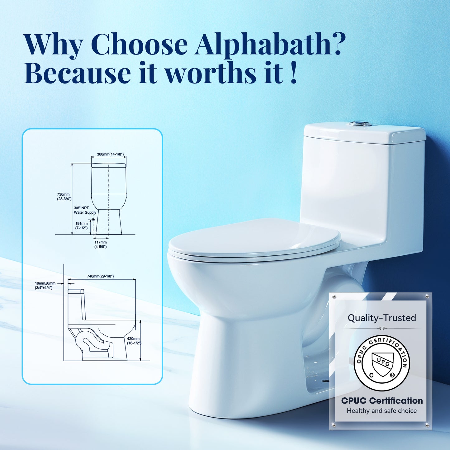 Captiva Designs Elongated Toilet with Comfortable ADA Height & Powerful Flush & Wider Trapway
