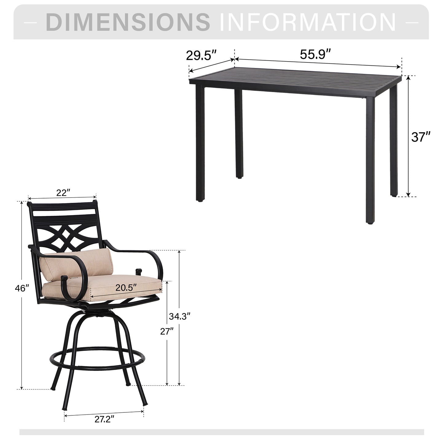 Captiva Designs 5pc Outdoor Patio Dining Steel Bar Table & High Bar Swivel Stools