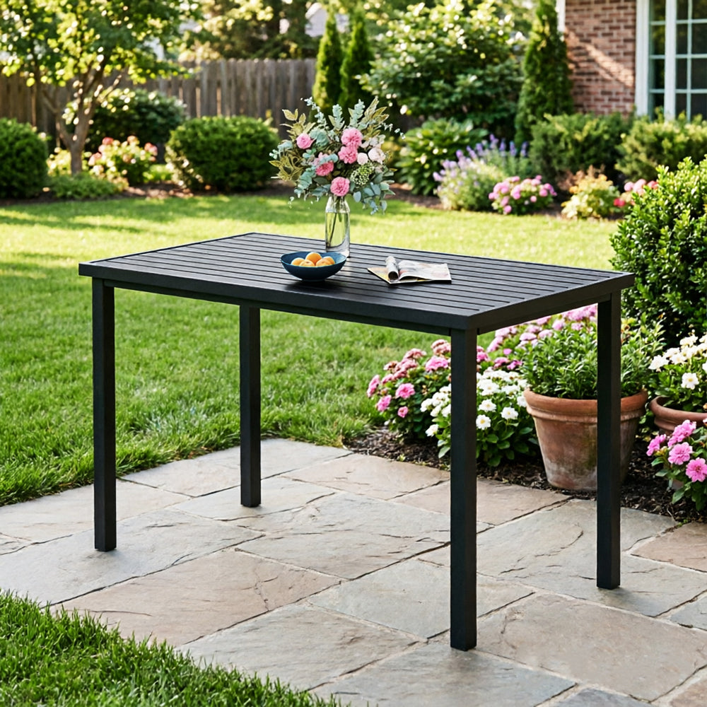 Captiva Designs 1pc Patio Outdoor Dining Rectangle Steel Bar Table with Steel Frame