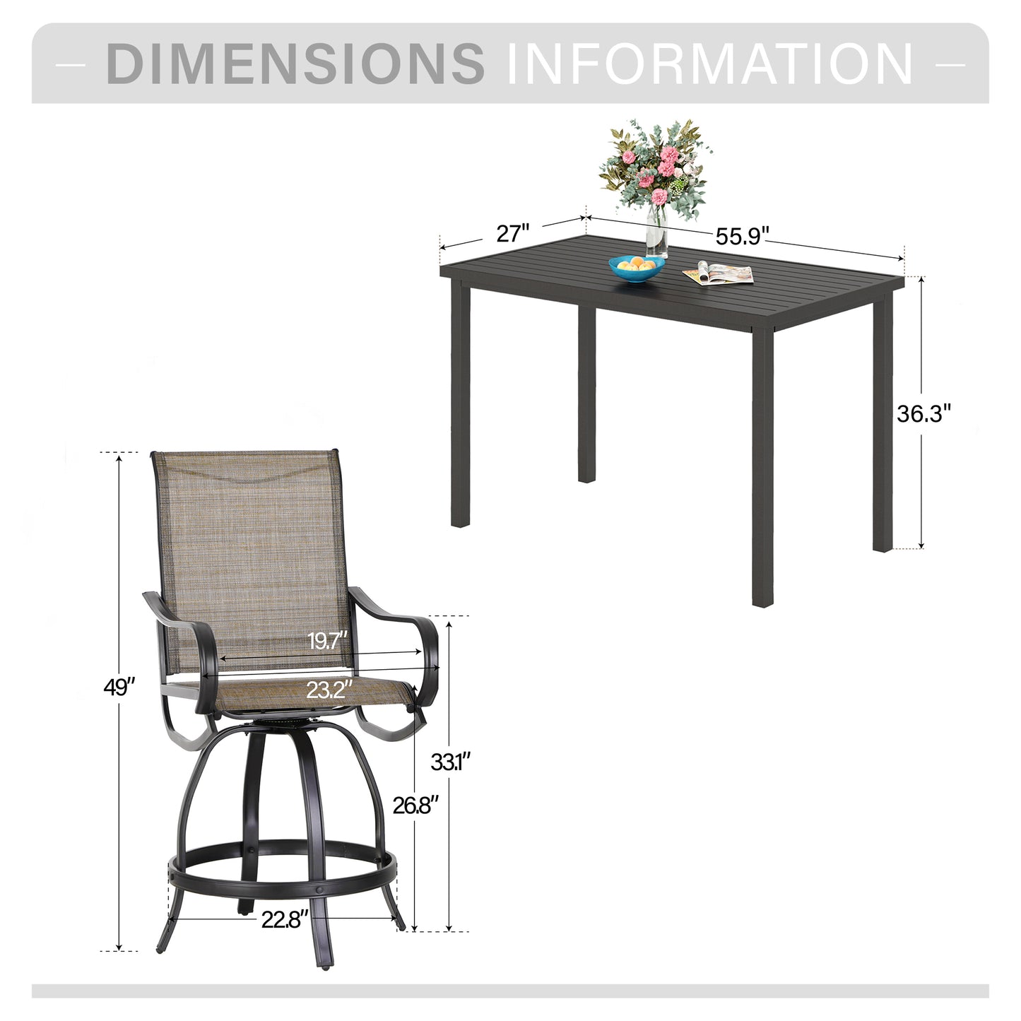 Captiva Designs 5pc Outdoor Patio Steel Bar Table & Sling High Bar Swivel Stools