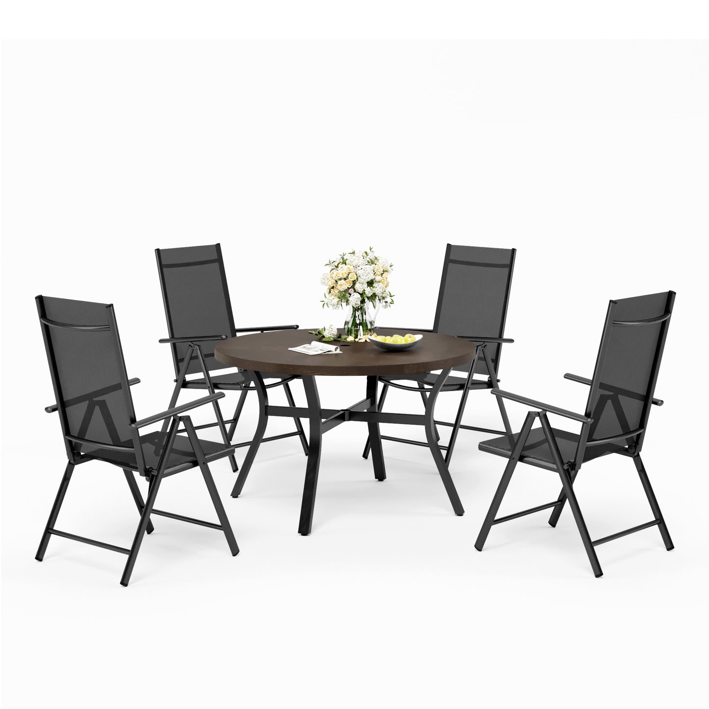 Captiva Designs 5pc Outdoor Patio Dining Wood-like Table with Umbrella Hole & Quick-dry Sling Chairs