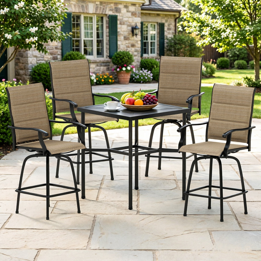Captiva Designs 5pc Outdoor Patio Dining Steel Bar Table & High Bar Swivel Stools