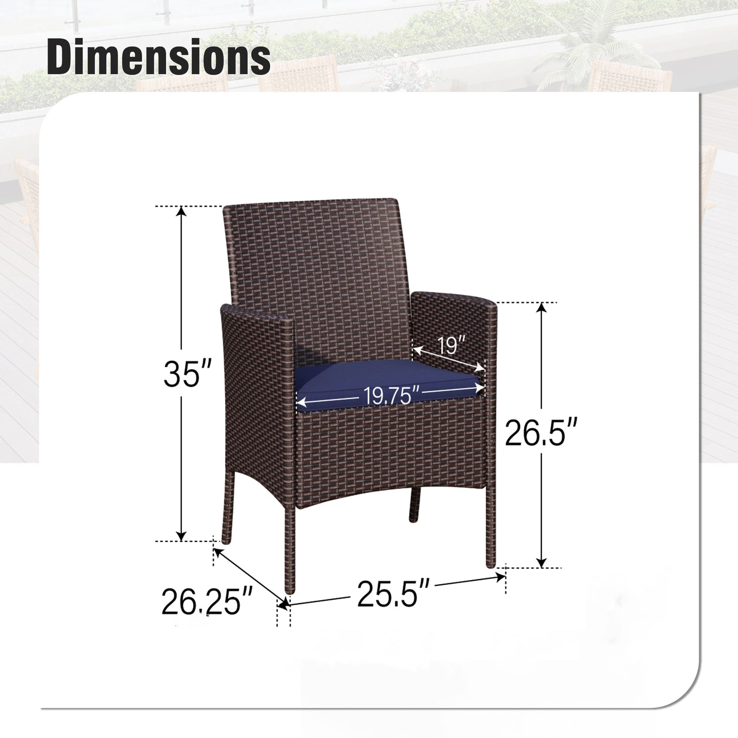 Captiva Designs Outdoor Patio All-weather Wicker Dining Chairs with Thick Cushion
