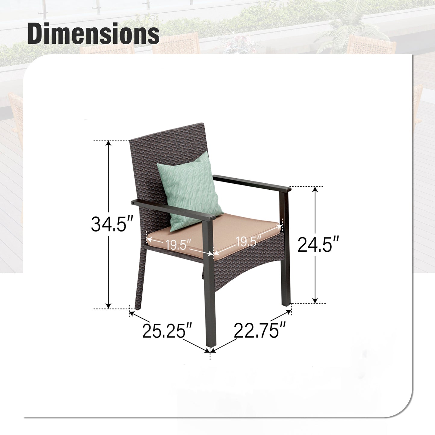 Captiva Designs Outdoor Patio All-weather Wicker Dining Chairs with Thick Cushion