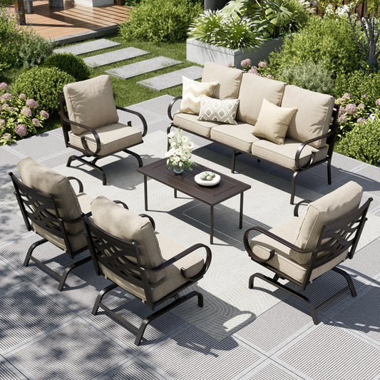 Captiva Designs 6pc Extra Large Metal Pattern-back Outdoor Patio Conversation Set with Coffee Table