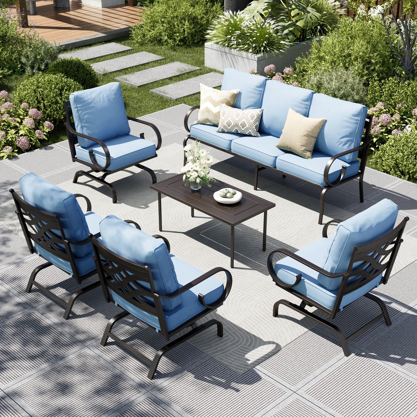 Captiva Designs 6pc Extra Large Metal Pattern-back Outdoor Patio Conversation Set with Coffee Table