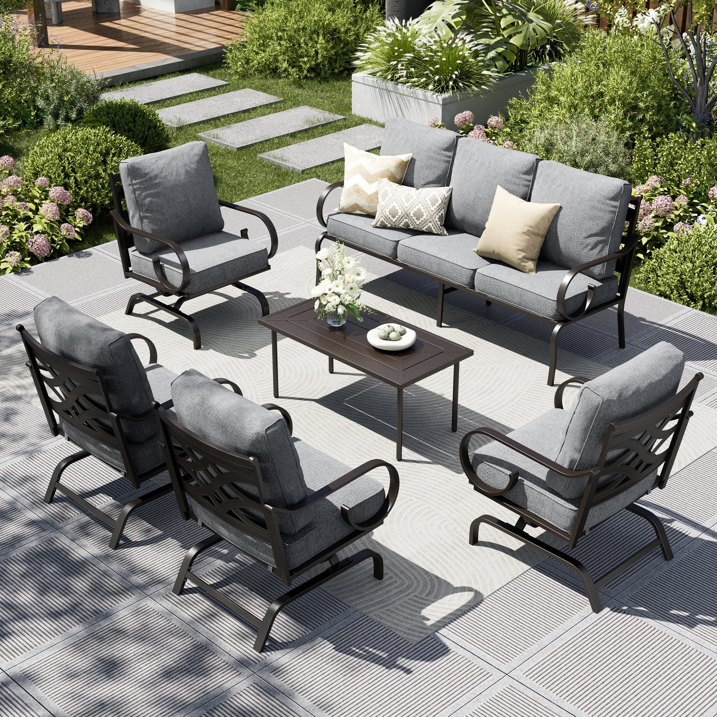 Captiva Designs 6pc Extra Large Metal Pattern-back Outdoor Patio Conversation Set with Coffee Table