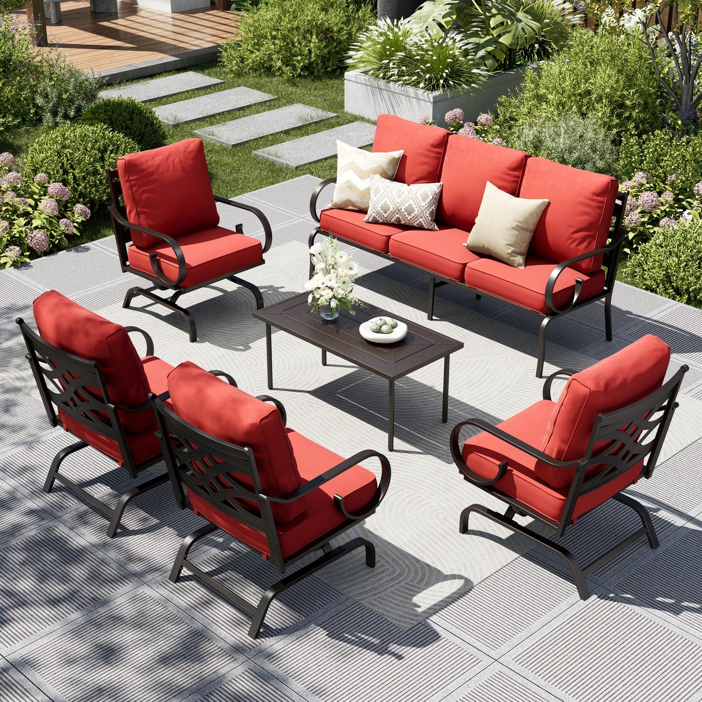 Captiva Designs 6pc Extra Large Metal Pattern-back Outdoor Patio Conversation Set with Coffee Table