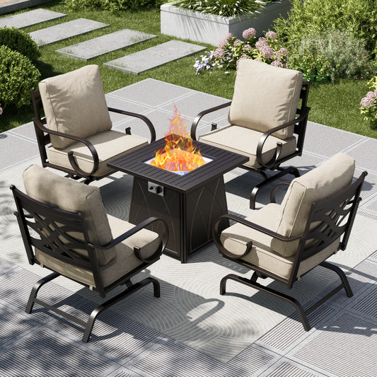 Captiva Designs 6pc Extra Large Metal Pattern-back Outdoor Patio Conversation Set with Fire Pit Table