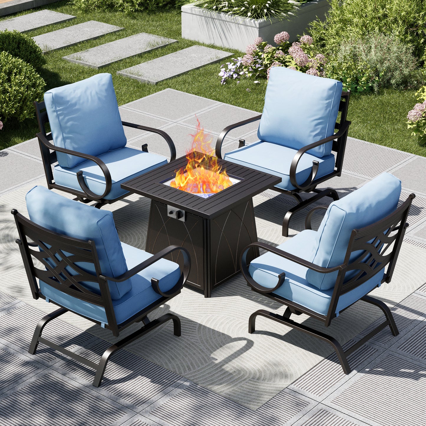 Captiva Designs 6pc Extra Large Metal Pattern-back Outdoor Patio Conversation Set with Fire Pit Table