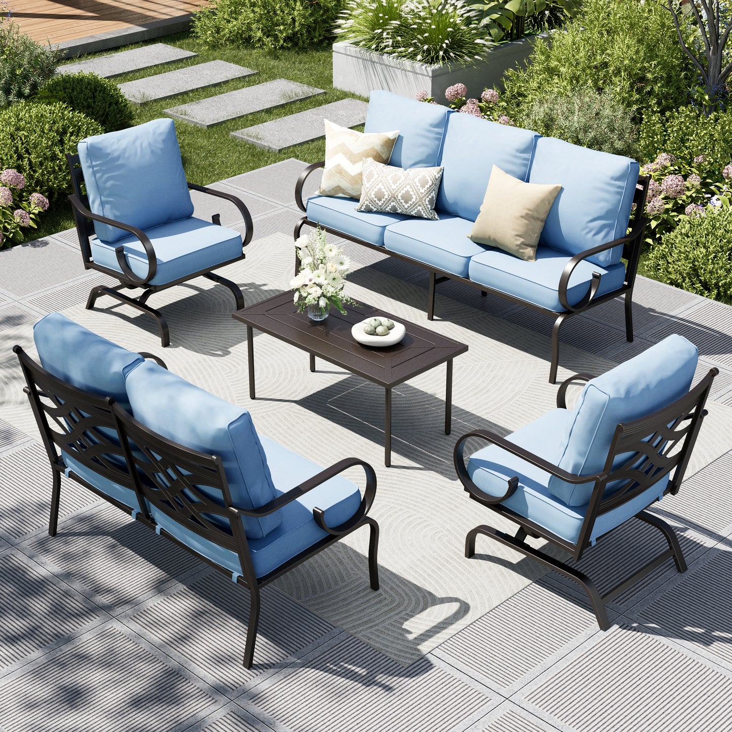 Captiva Designs 5pc Extra Large Metal Pattern-back Outdoor Patio Conversation Set with Loveseat