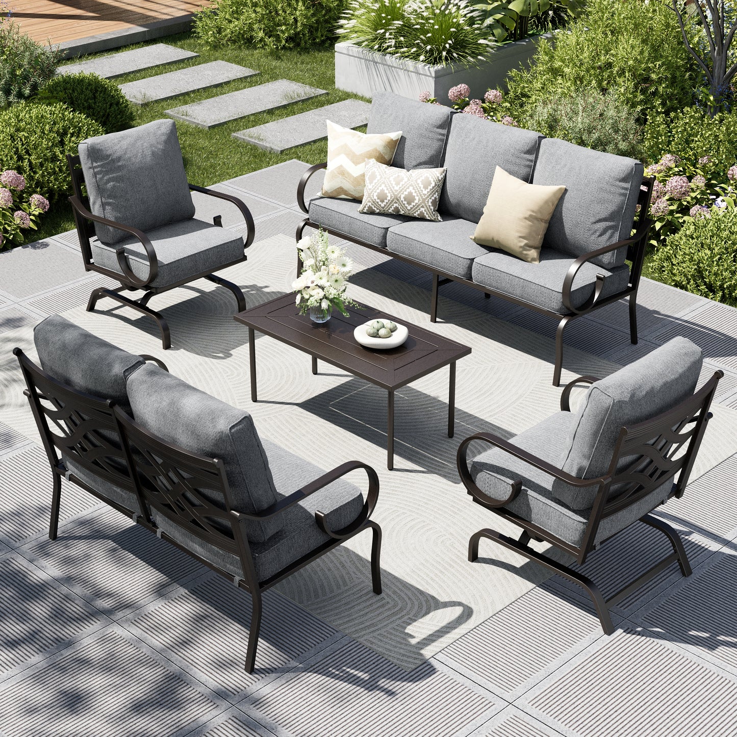 Captiva Designs 5pc Extra Large Metal Pattern-back Outdoor Patio Conversation Set with Loveseat