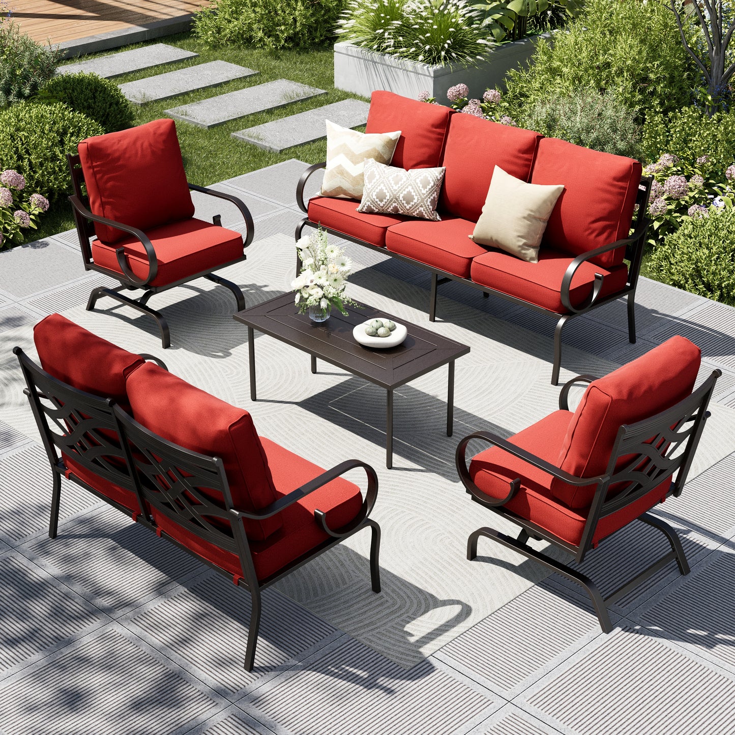 Captiva Designs 5pc Extra Large Metal Pattern-back Outdoor Patio Conversation Set with Loveseat