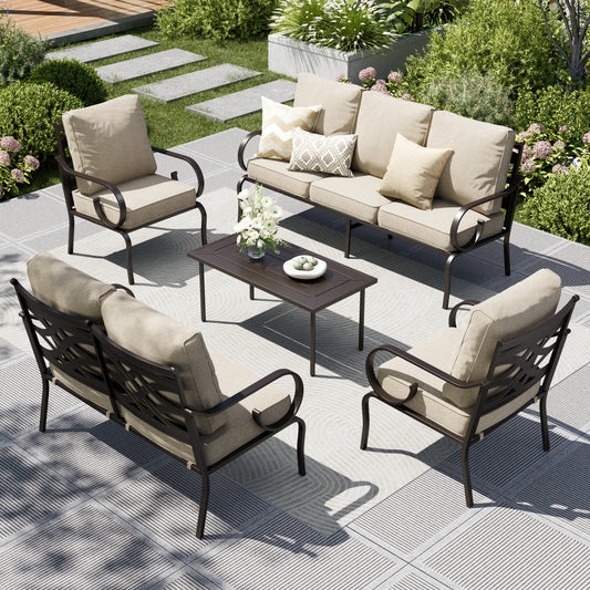 Captiva Designs 5pc Extra Large Metal Pattern-back Outdoor Patio Conversation Set with Loveseat