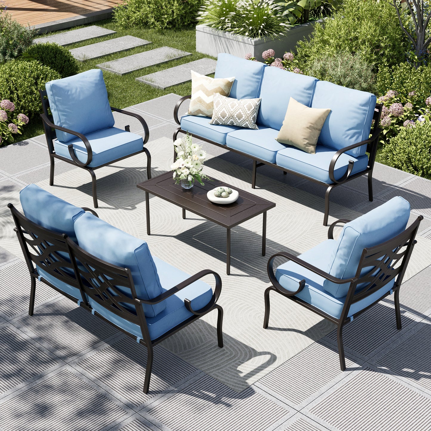 Captiva Designs 5pc Extra Large Metal Pattern-back Outdoor Patio Conversation Set with Loveseat