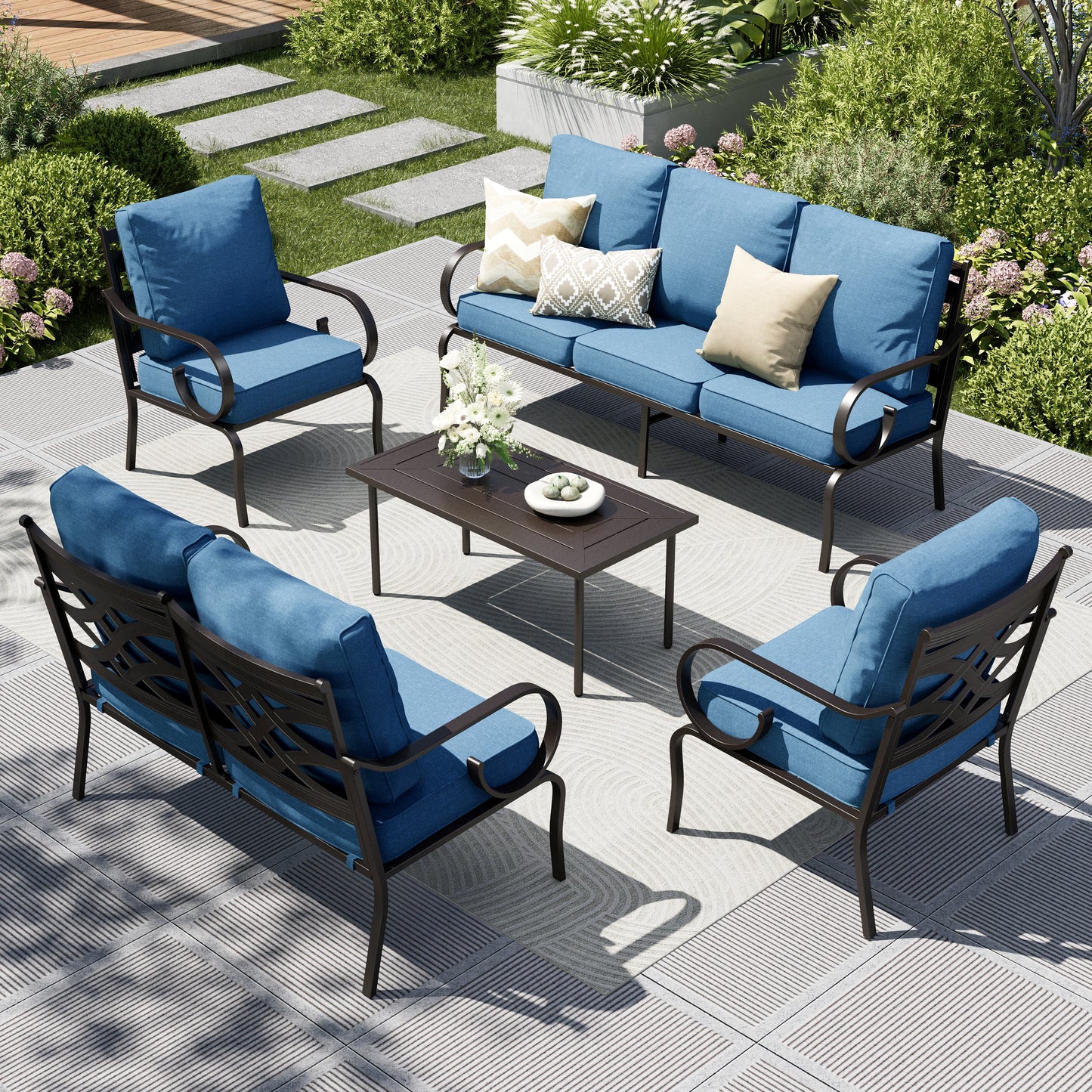 Captiva Designs 5pc Extra Large Metal Pattern-back Outdoor Patio Conversation Set with Loveseat