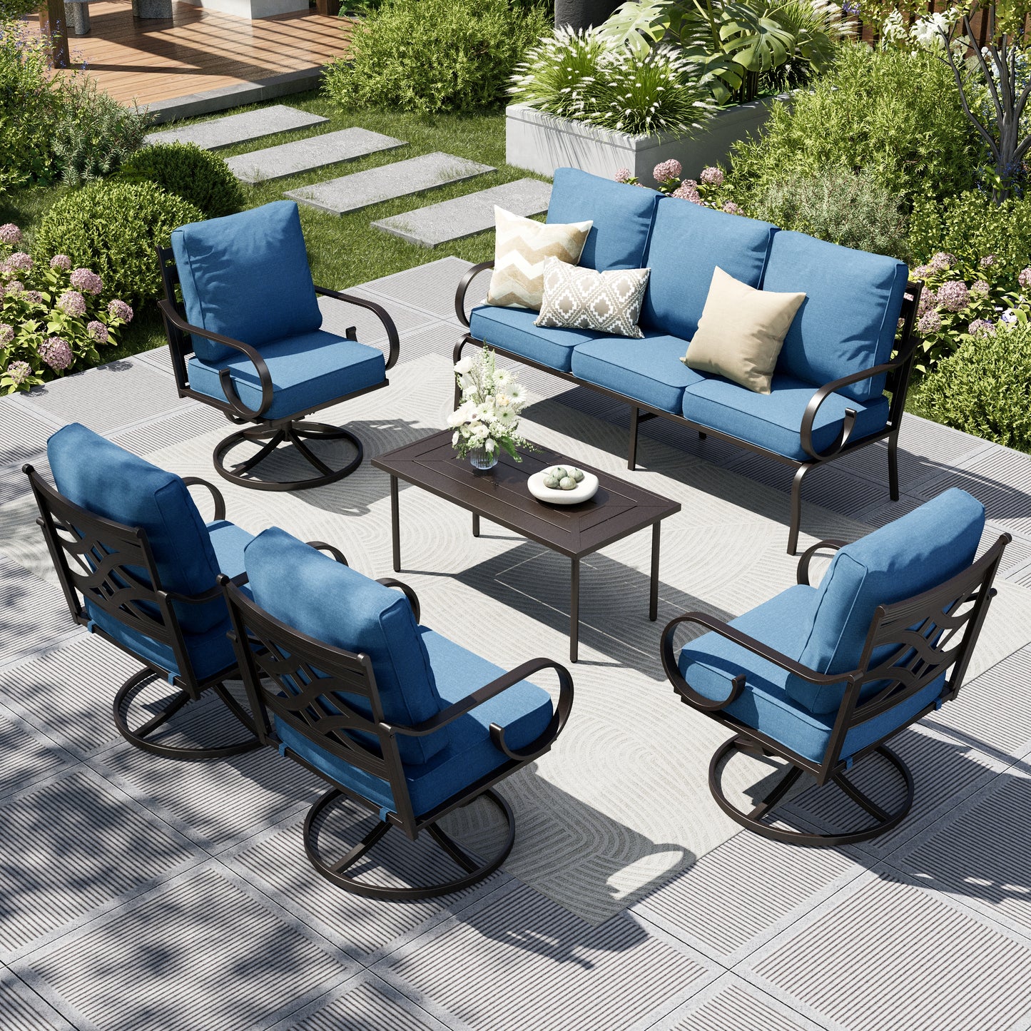 Captiva Designs 6pc Extra Large Metal Pattern-back Outdoor Patio Conversation Set with Coffee Table