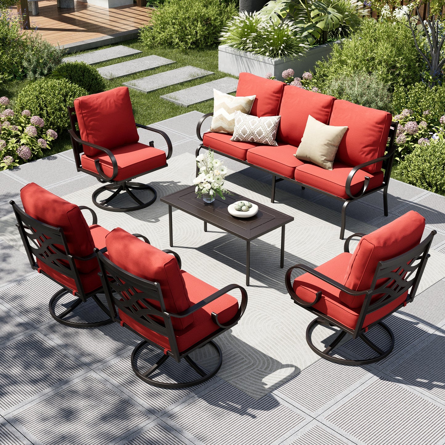 Captiva Designs 6pc Extra Large Metal Pattern-back Outdoor Patio Conversation Set with Coffee Table