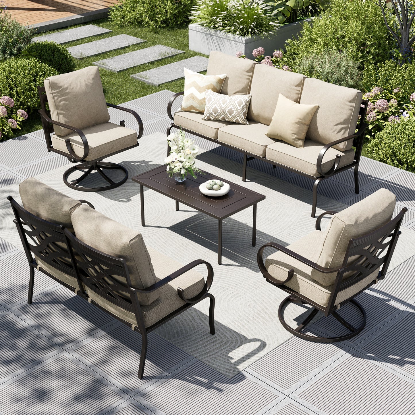 Captiva Designs 5pc Extra Large Metal Pattern-back Outdoor Patio Conversation Set with Loveseat