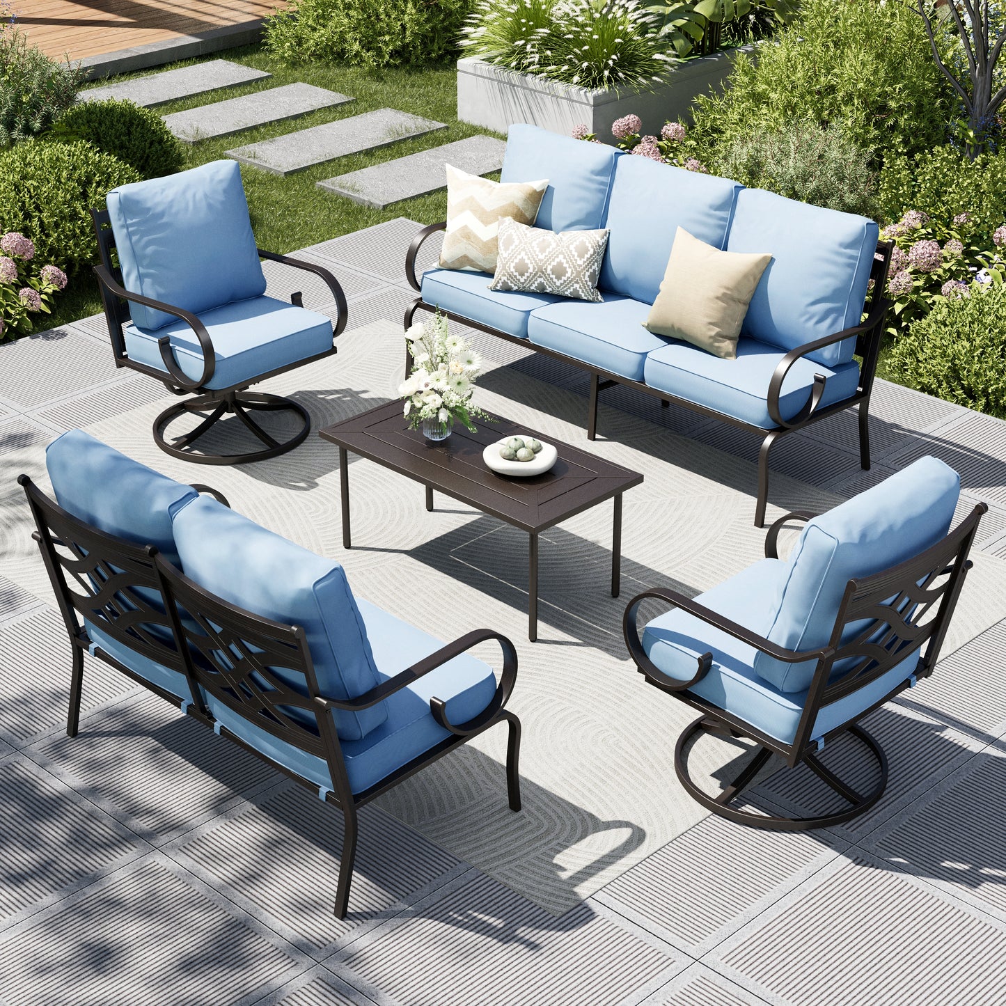 Captiva Designs 5pc Extra Large Metal Pattern-back Outdoor Patio Conversation Set with Loveseat