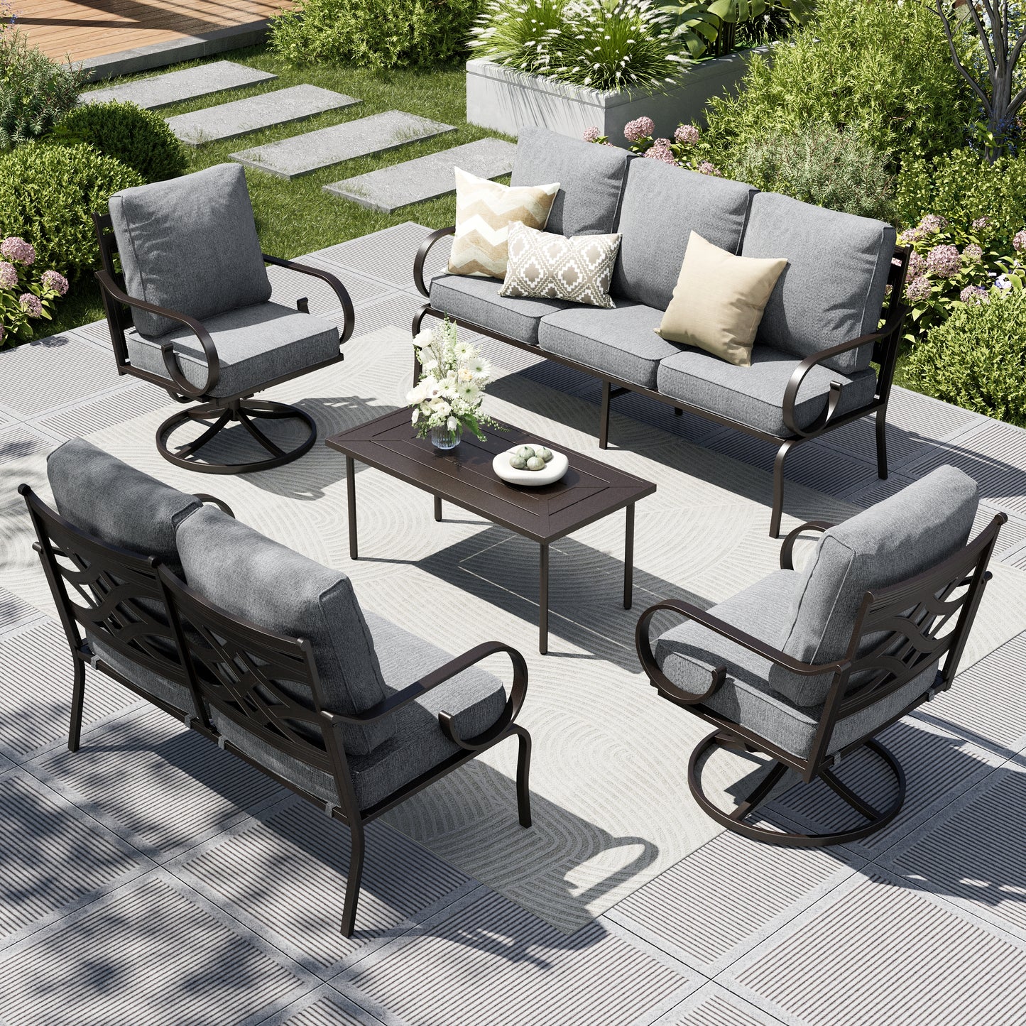 Captiva Designs 5pc Extra Large Metal Pattern-back Outdoor Patio Conversation Set with Loveseat