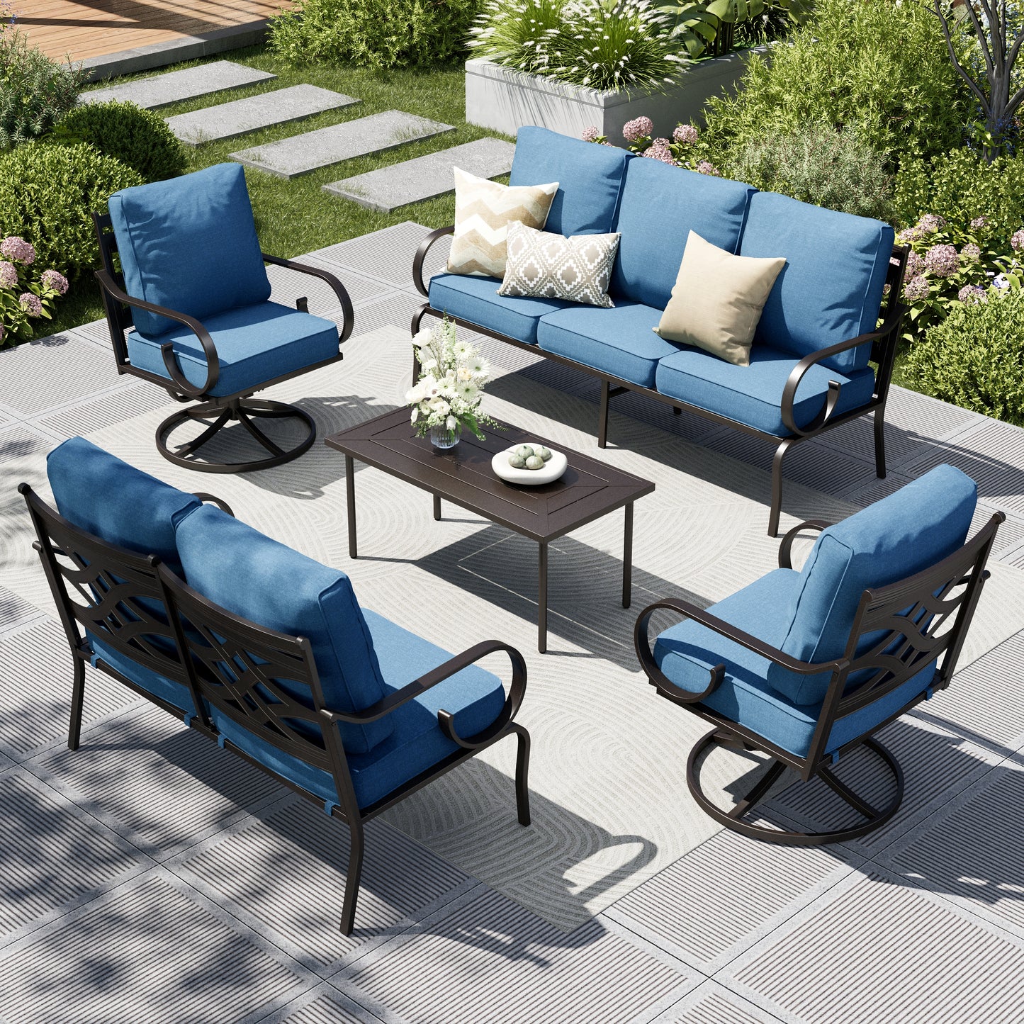 Captiva Designs 5pc Extra Large Metal Pattern-back Outdoor Patio Conversation Set with Loveseat