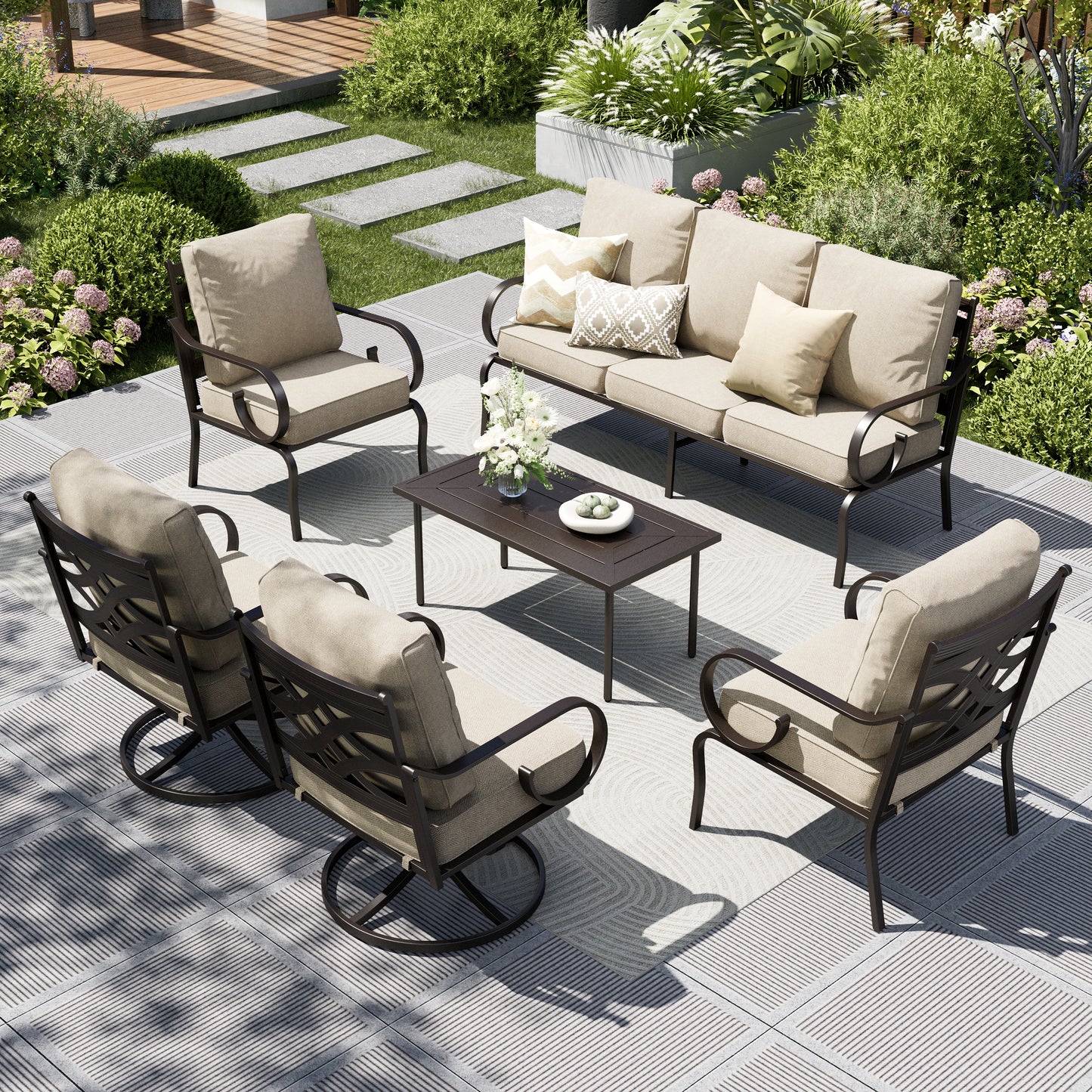 Captiva Designs 6pc Extra Large Metal Pattern-back Outdoor Patio Conversation Set with Coffee Table
