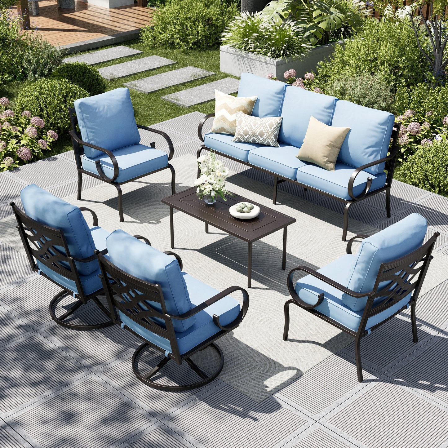Captiva Designs 6pc Extra Large Metal Pattern-back Outdoor Patio Conversation Set with Coffee Table