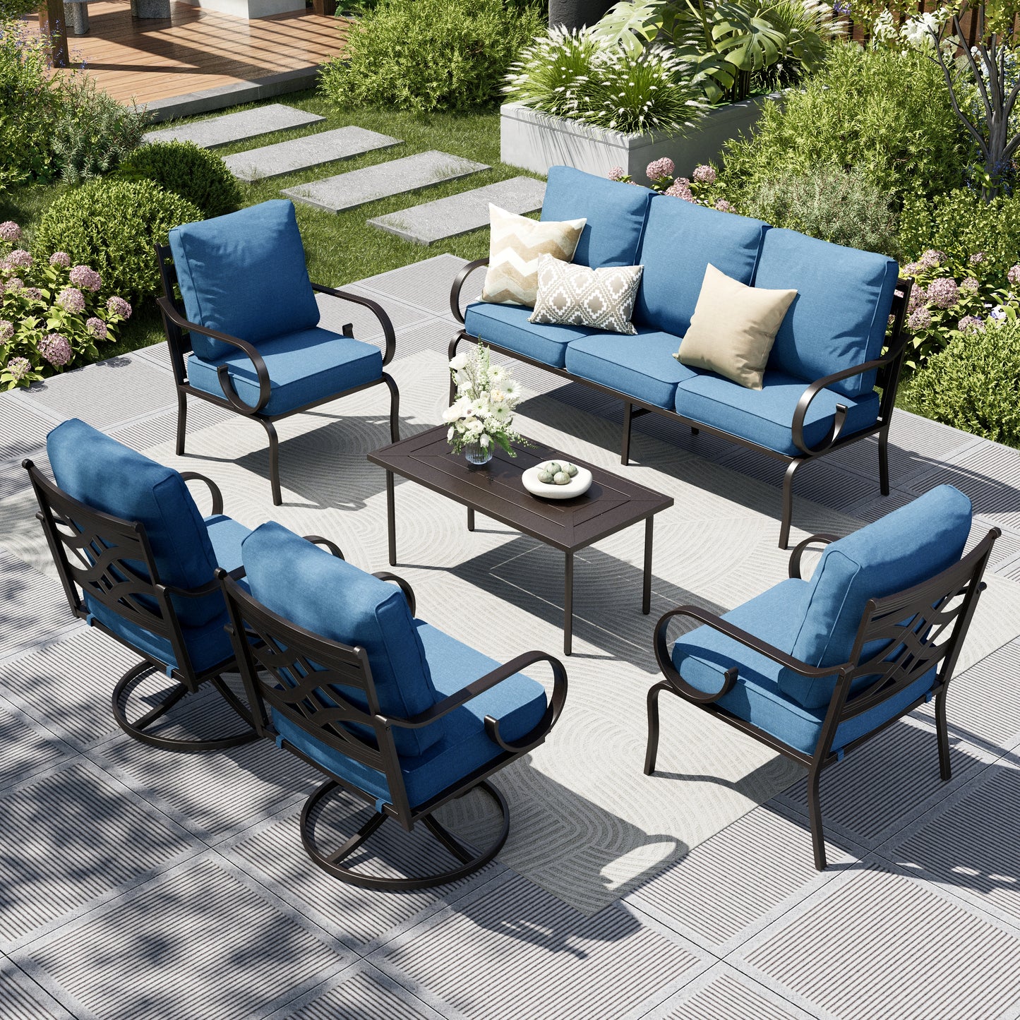 Captiva Designs 6pc Extra Large Metal Pattern-back Outdoor Patio Conversation Set with Coffee Table