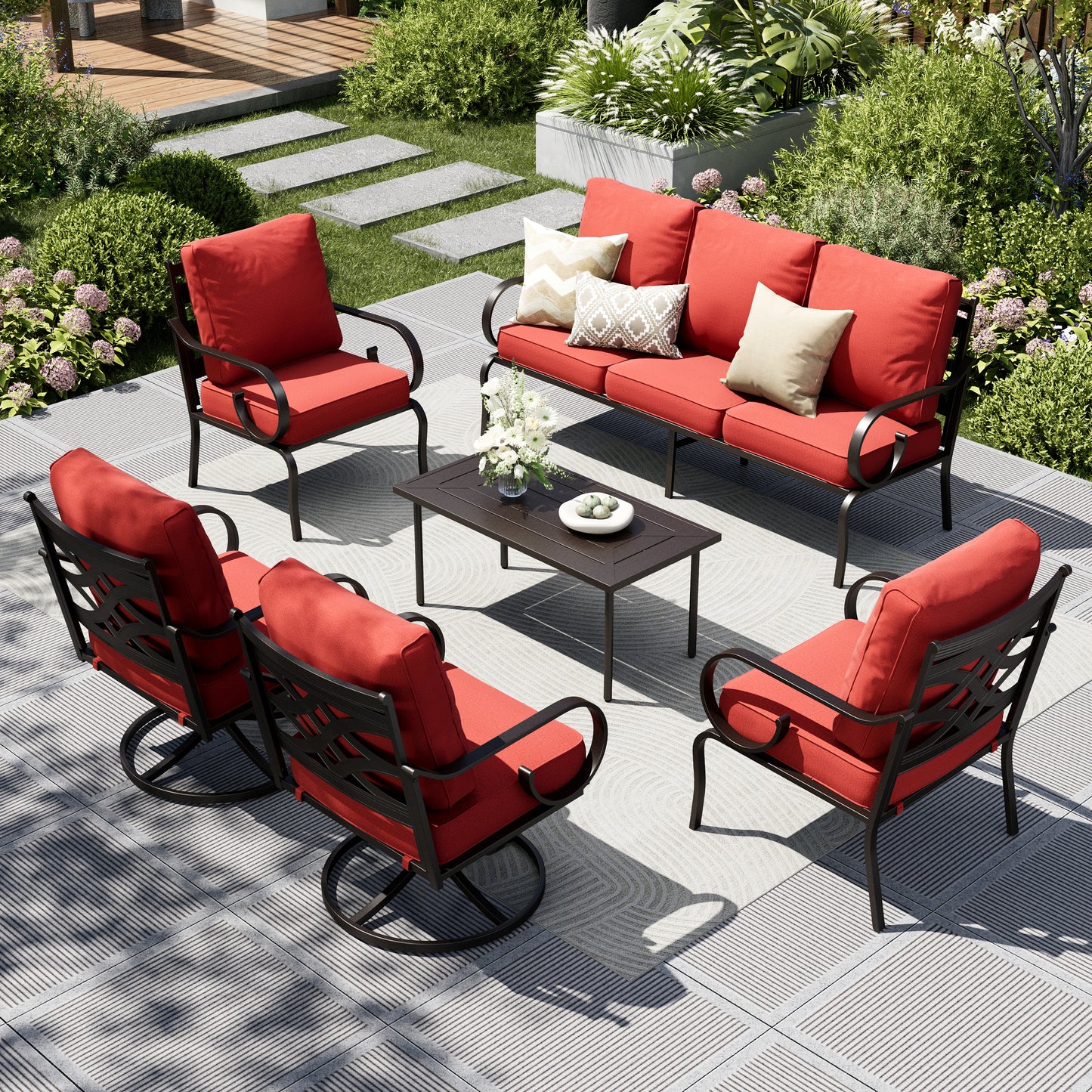 Captiva Designs 6pc Extra Large Metal Pattern-back Outdoor Patio Conversation Set with Coffee Table