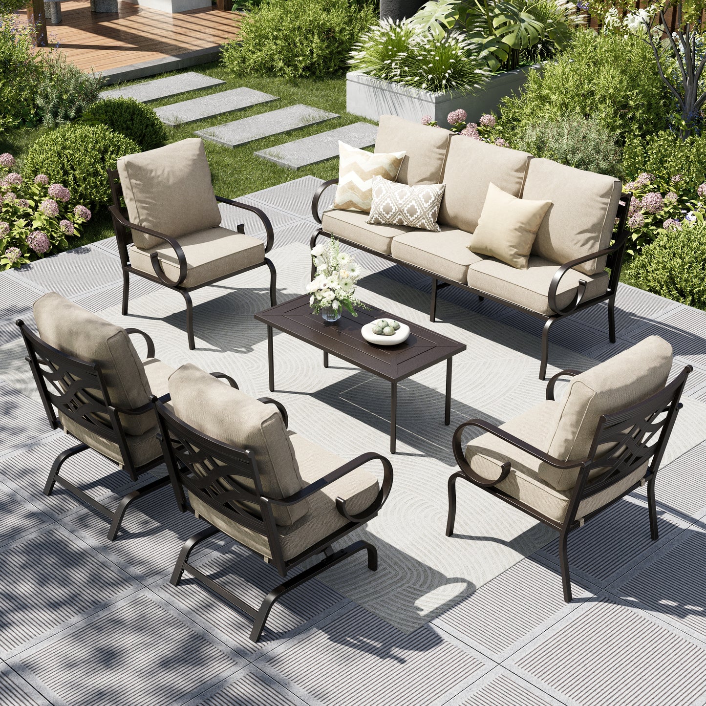 Captiva Designs 6pc Extra Large Metal Pattern-back Outdoor Patio Conversation Set with Coffee Table