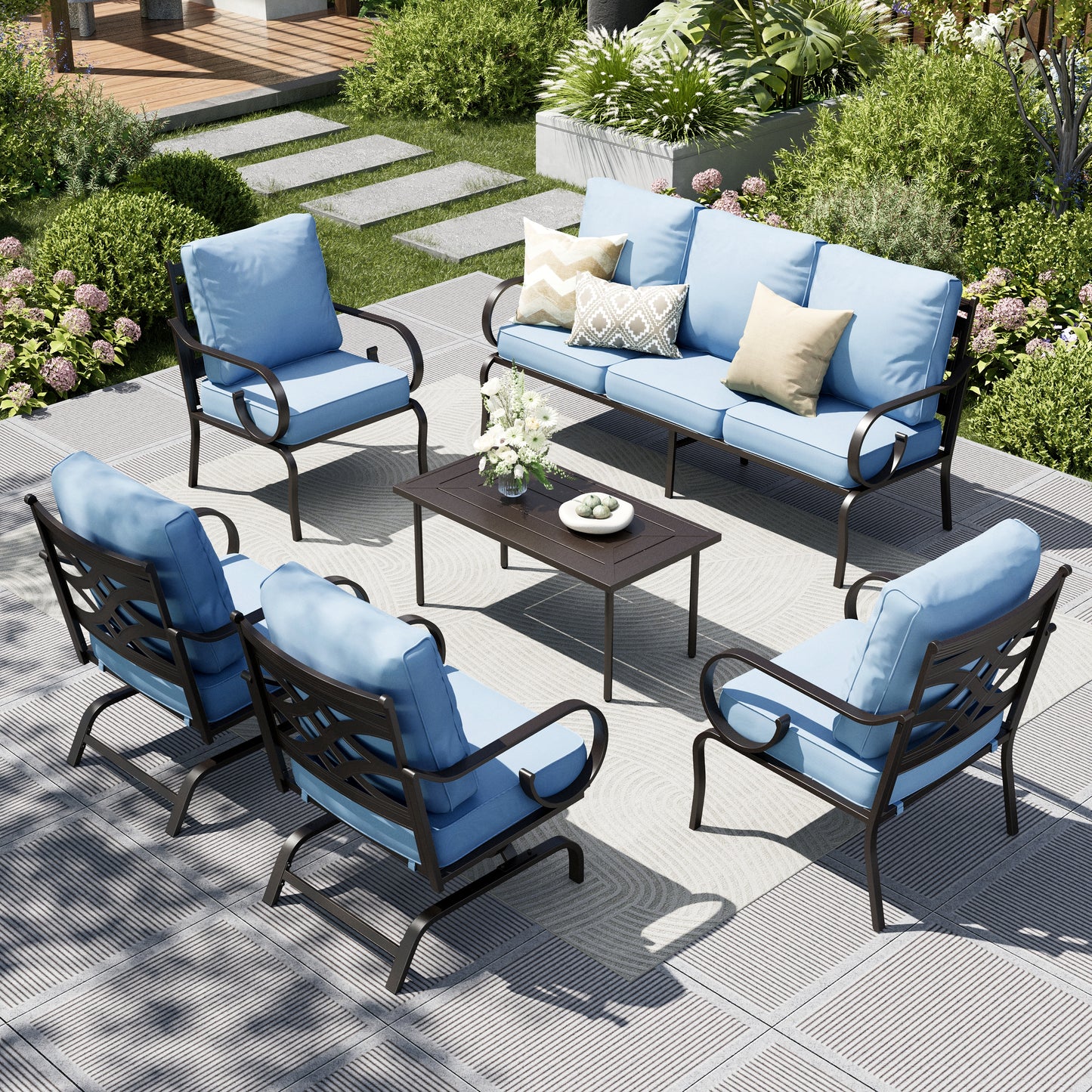 Captiva Designs 6pc Extra Large Metal Pattern-back Outdoor Patio Conversation Set with Coffee Table
