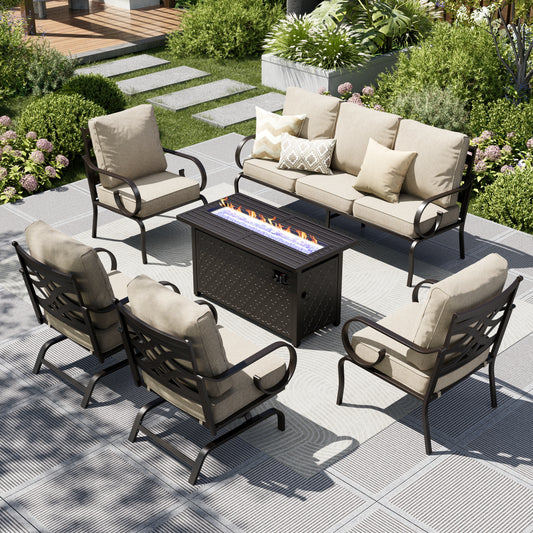 Captiva Designs 6pc Extra Large Metal Pattern-back Outdoor Patio Conversation Set with Fire Pit Table