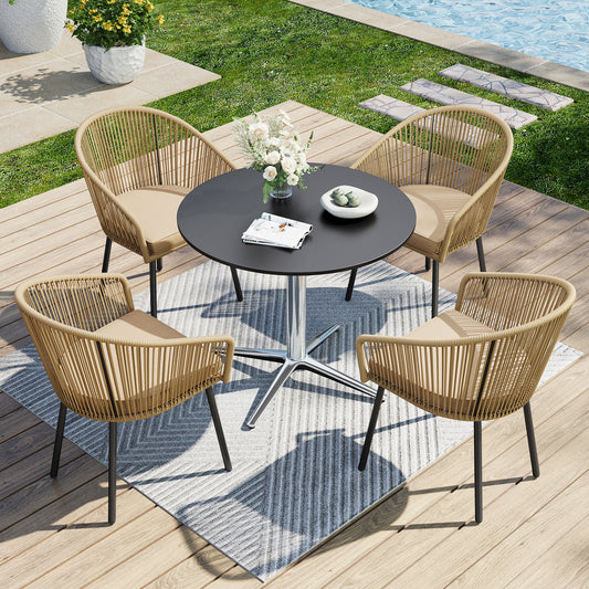 Captiva Designs 5pc Patio Dining Table with  X-Shaped Legs & Woven Pull Cord Back with Seat Cushion