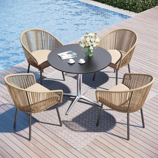 Captiva Designs 5pc Patio Dining Table with  X-Shaped Legs & Woven Pull Cord Back with Seat Cushion