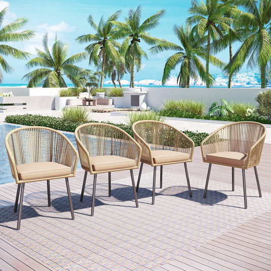 Captiva Designs 4pc Outdoor Patio Woven Pull Cord Back Dining Chairs with Seat Cushion