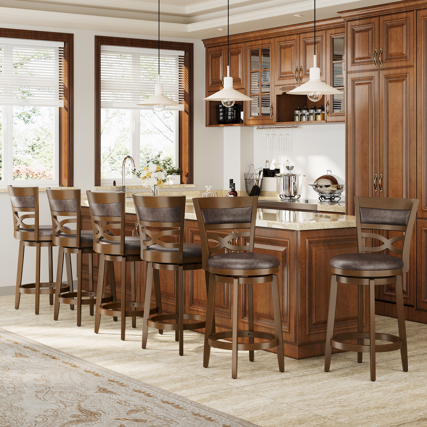 Captiva Designs Counter & Bar Height Swivel Bar Stools with Faux Leather Upholstered Seat & Rubberwood Frame & Wrap-Around Footrest