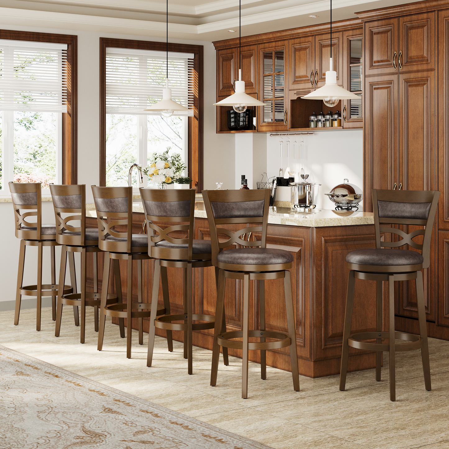 Captiva Designs Counter & Bar Height Swivel Bar Stools with Faux Leather Upholstered Seat & Rubberwood Frame & Wrap-Around Footrest