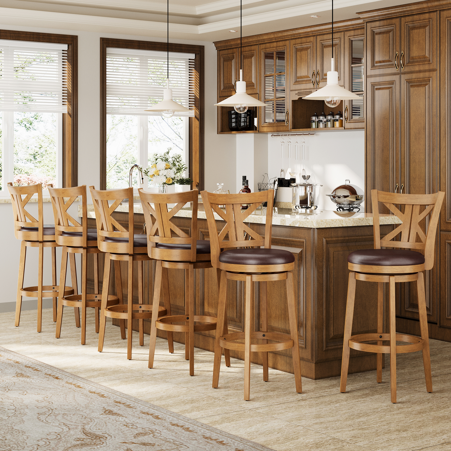 Captiva Designs Counter & Bar Height Swivel Bar Stools with Faux Leather Upholstered Seat & Rubberwood Frame & Wrap-Around Footrest
