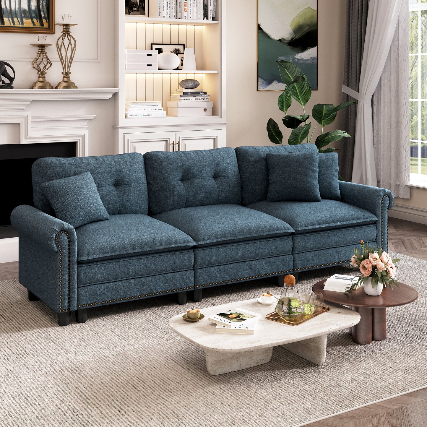 Captiva Designs Mid-Century Modern Modular Cloud Couch with Ottoman, Deep Seat Sectional Sofa with Throw Pillows