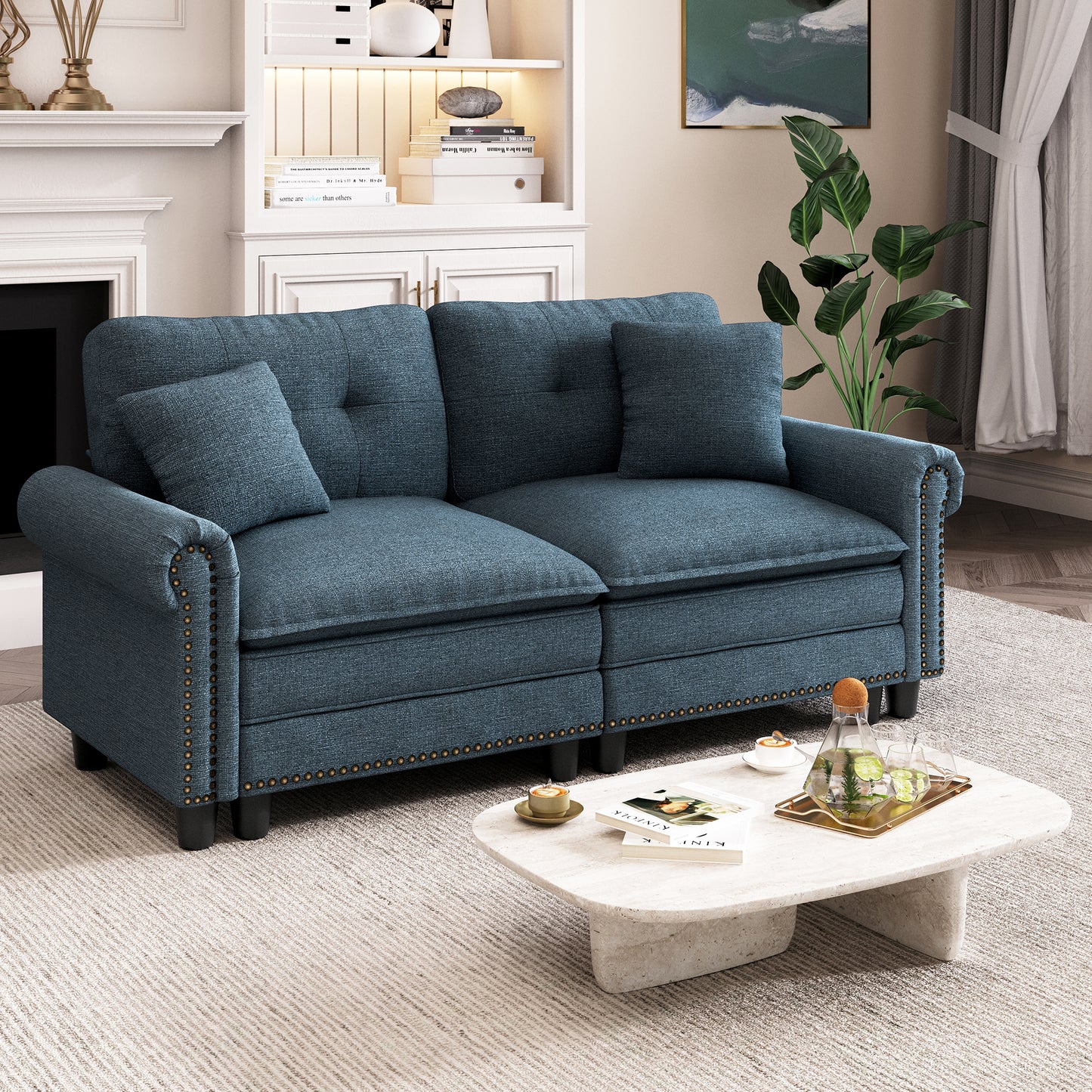Captiva Designs Mid-Century Modern Modular Cloud Couch with Ottoman, Deep Seat Sectional Sofa with Throw Pillows