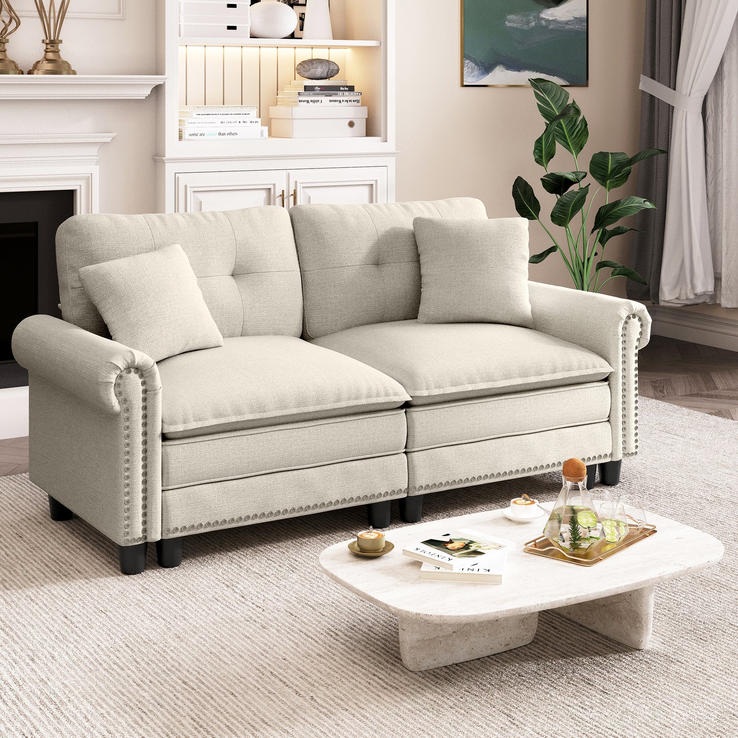 Captiva Designs Mid-Century Modern Modular Cloud Couch with Ottoman, Deep Seat Sectional Sofa with Throw Pillows