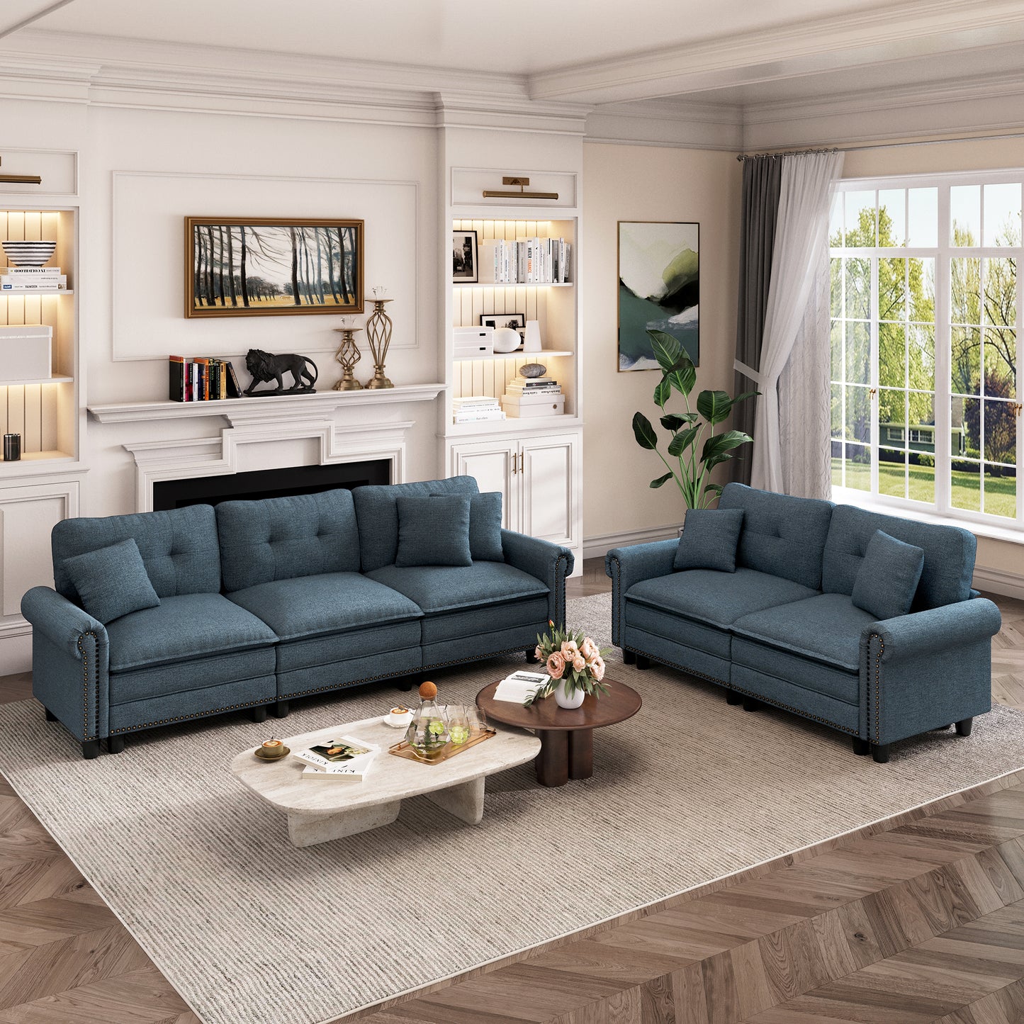 Captiva Designs Mid-Century Modern Modular Cloud Couch with Ottoman, Deep Seat Sectional Sofa with Throw Pillows